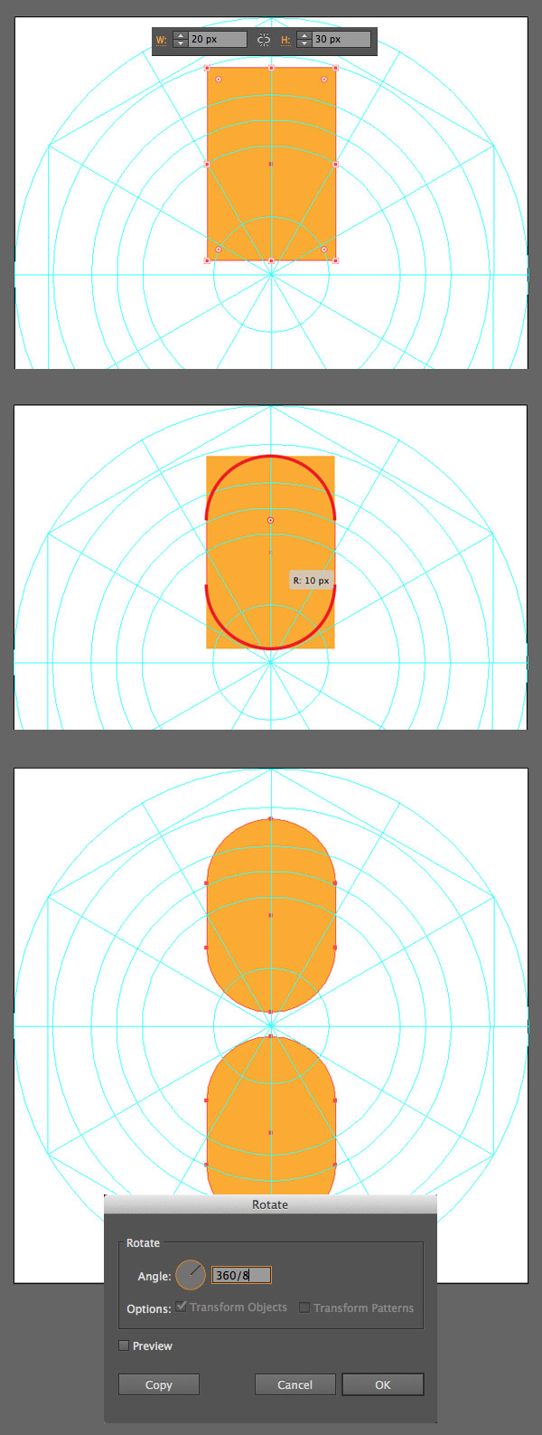 forming the petal from a rectangle