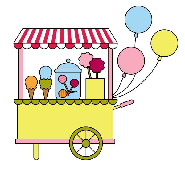 placing the balloons on the candy cart