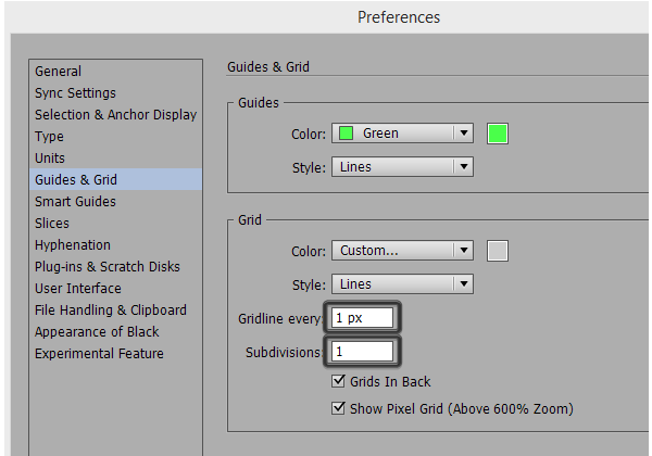 adjusting the grid settings