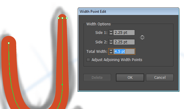 Width tool settings