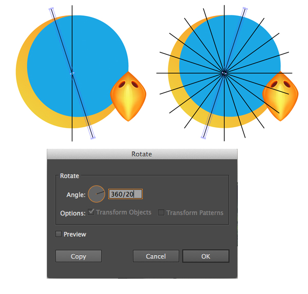 rotate the line and create multiple copies