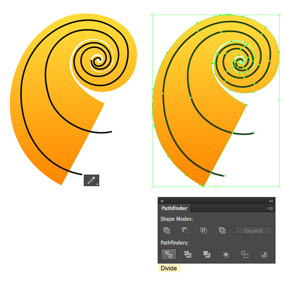 divide the spiral shape into 3 parts