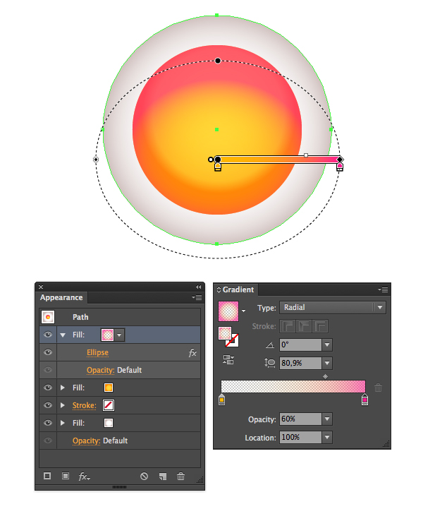 add new fill with pink color in the upper part of the eye