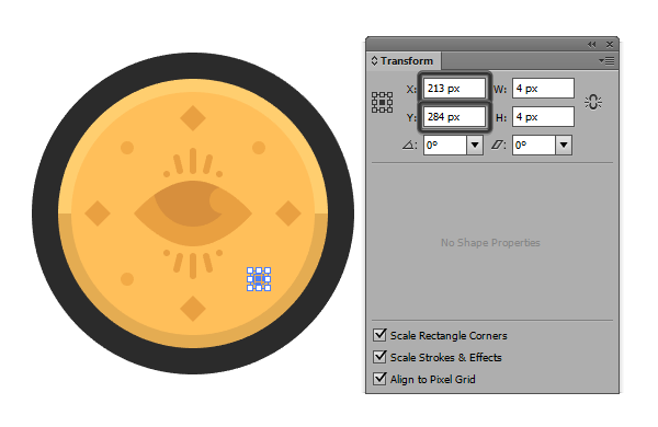 positioning the bottom right circle using the transform panel