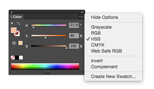 Hue saturation brightness color panel