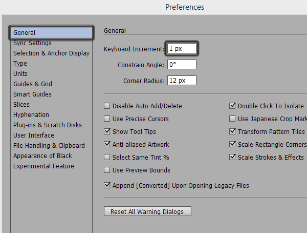 keyboard increment setting