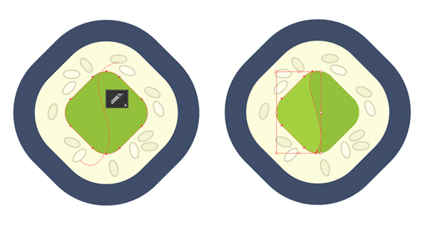 use the knife tool to split the filling