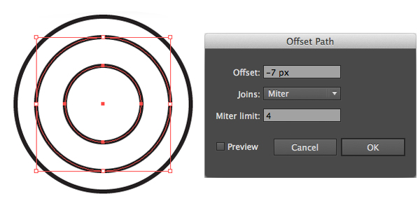 add center part with offset path