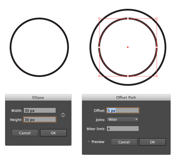 create a circle roll base with ellipse tool and offset path