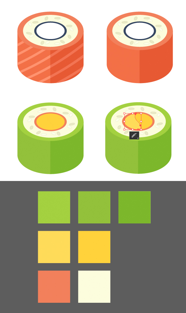 recolor the object making an avocado roll