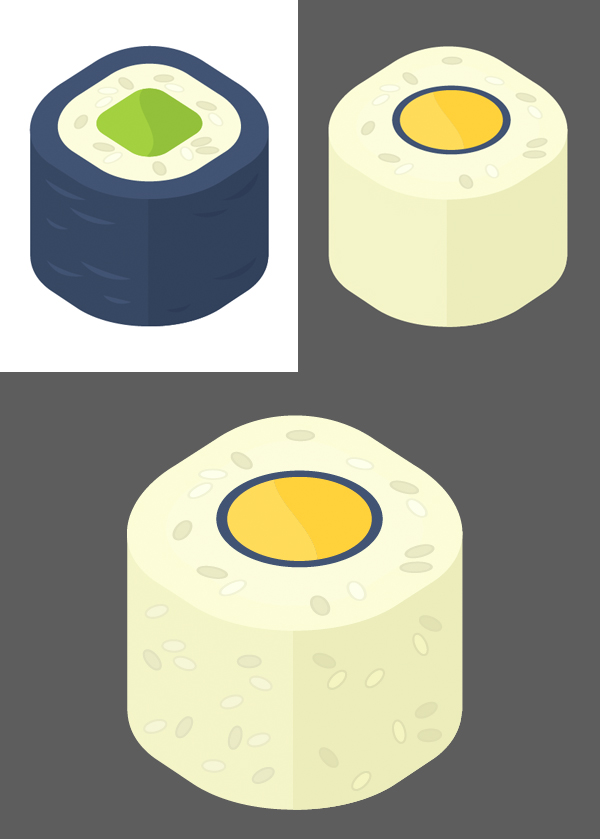 recolor the nori roll and add more rice grains