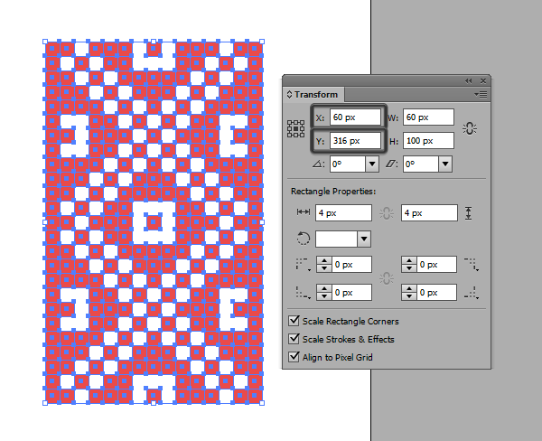 positioning the top section of our pattern