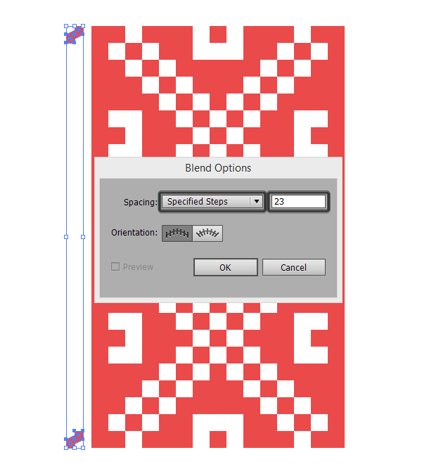 setting up the blend for the side pattern