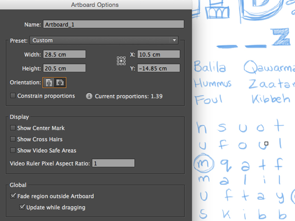 Adobe Illustrator artboard setup custom centimeter landscape orientation