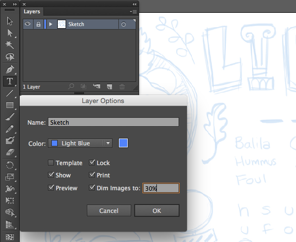 adobe illustrator layer panel sketch submenu dim images print lock show preview 