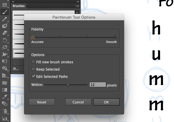 adobe illustrator paintbriush options art brush fidelity accurate smooth 