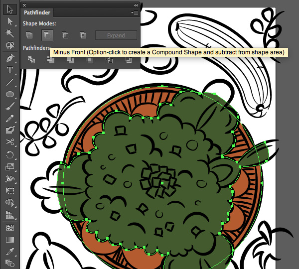 adobe illustrator trace pen tool ellipse tool color minus front pathfinder panel selection