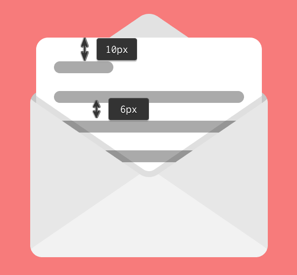 positioning the text lines onto the second email icon