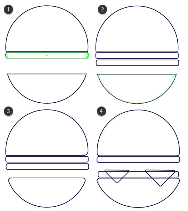 Draw your hamburgers toppings between each bun