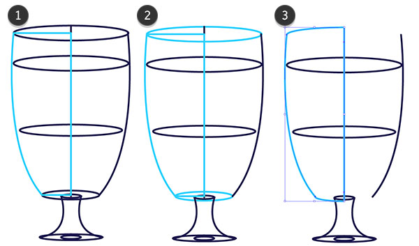 Draw the bowl or body of the glass