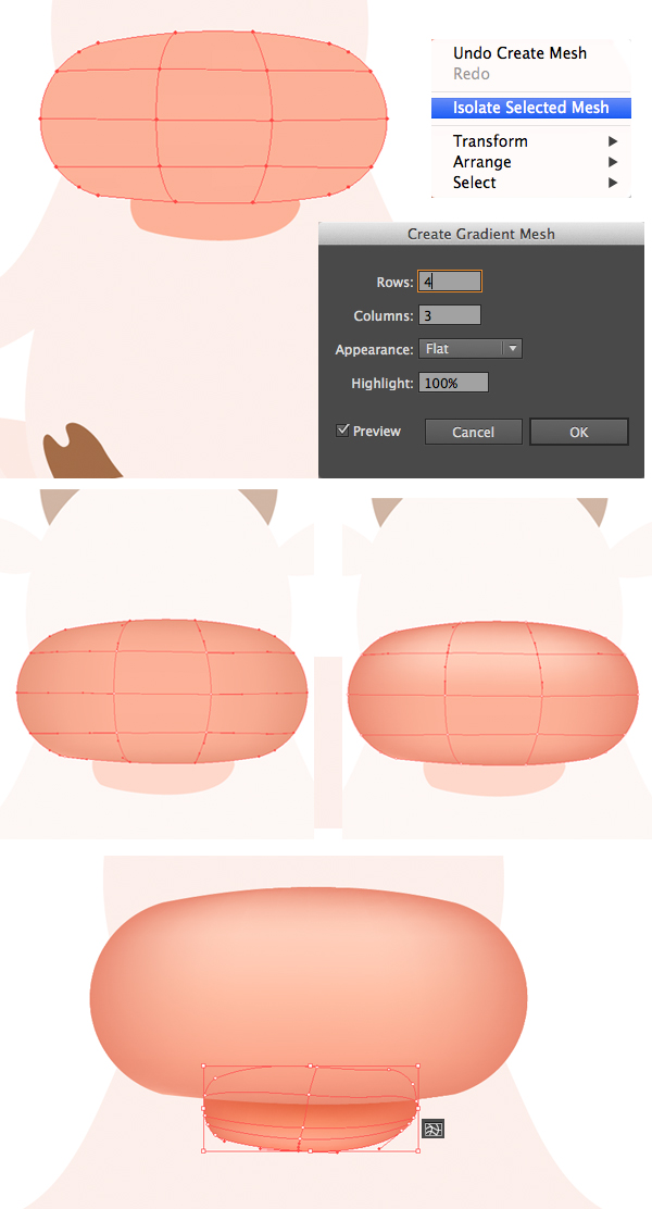 apply gradient mesh to the nose