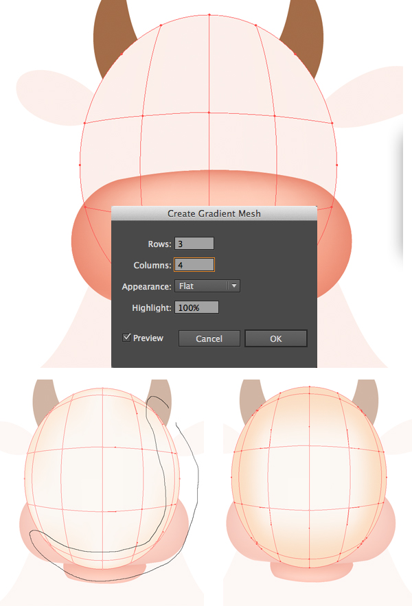 apply gradient mesh to the head