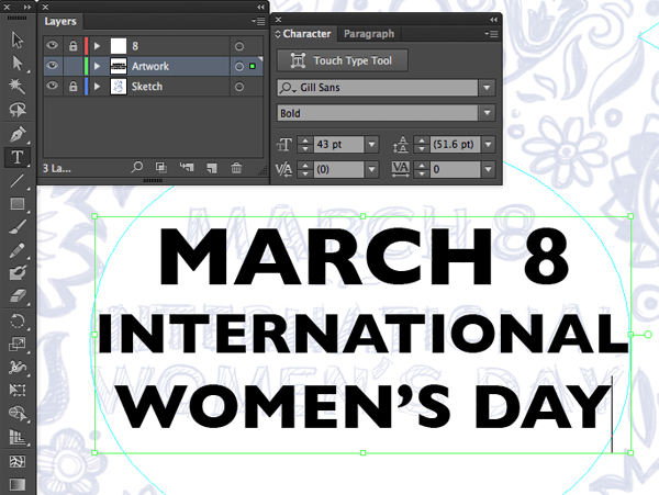 type text gill sans bold international womens day align center  character windowmarch 8 adobe illustrator