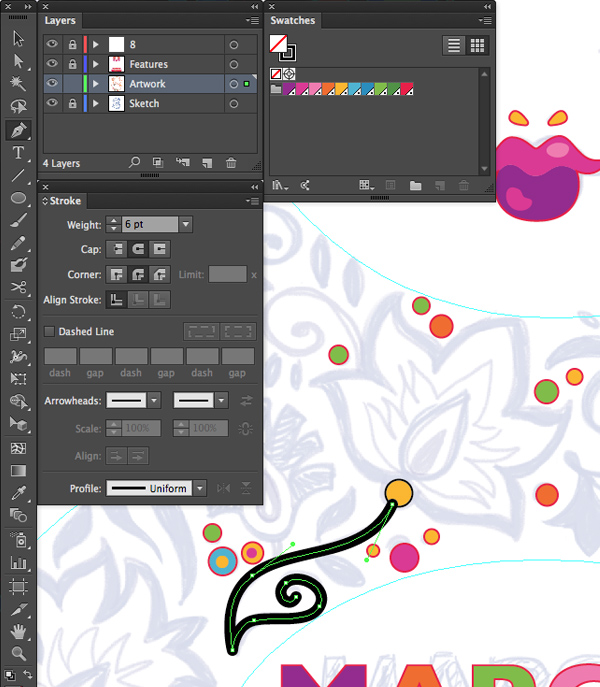 adobe illustrator stroke panel options round cap corners join pen tool P points artwork