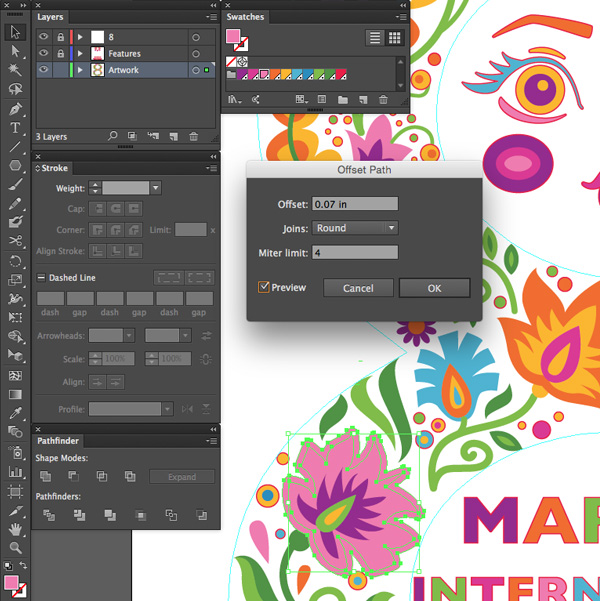 adobe illustrator offset paths create variation floral artwork