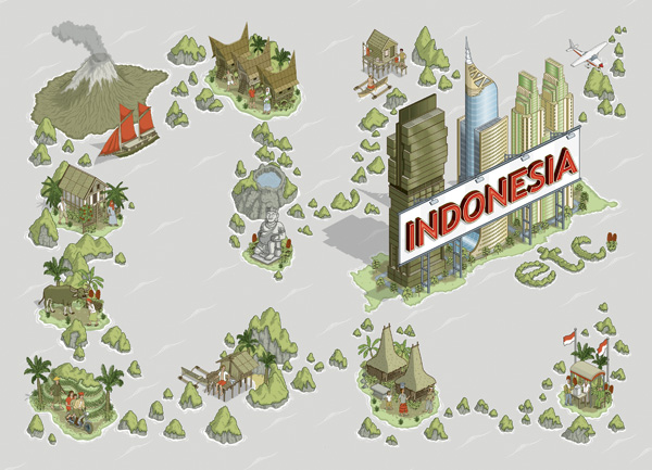 Indonesia etc isometric illustration