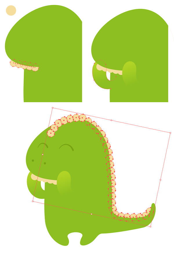 add teeth and scales with ellipse tool