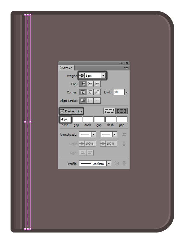 changing the stroke settings of the stitch