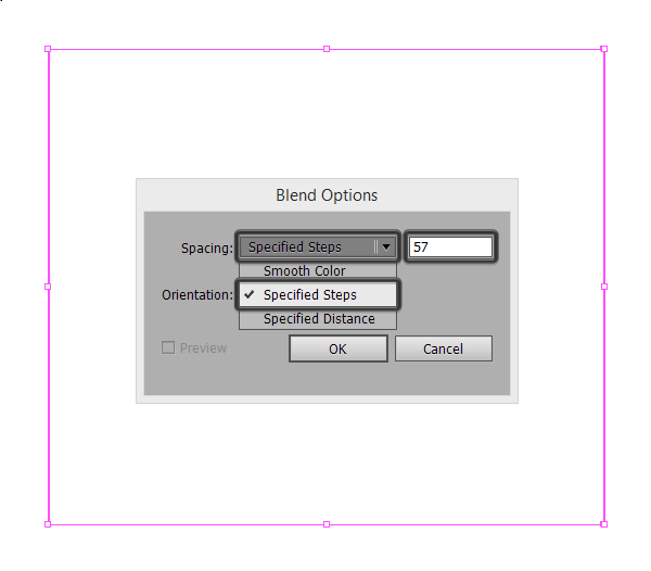 specifying the number of steps in the blend