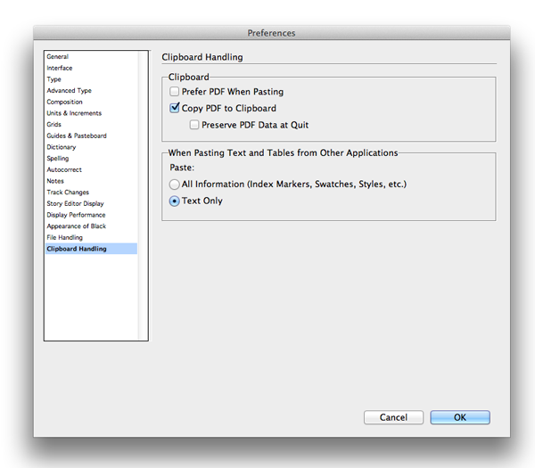 InDesign preferences