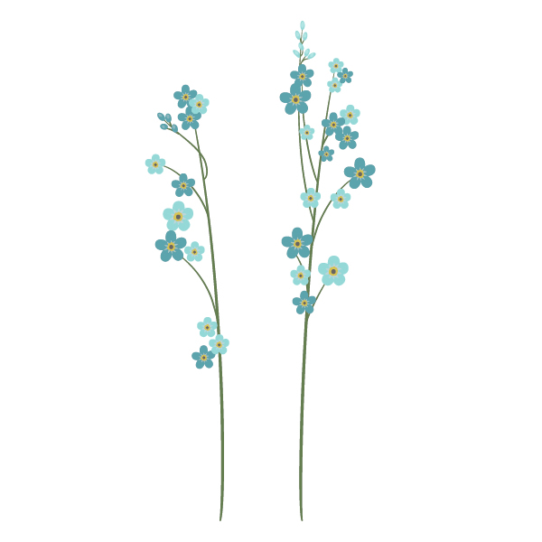 placing forget-me-nots on the stalks