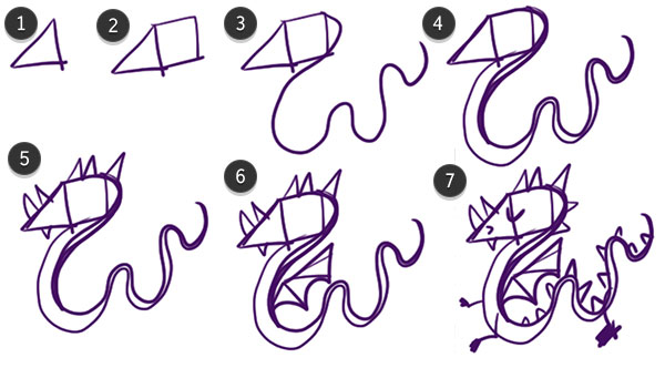 Draw the dragon from simple shapes