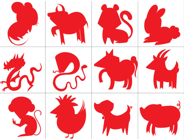 The 12 zodiac sign silhouettes