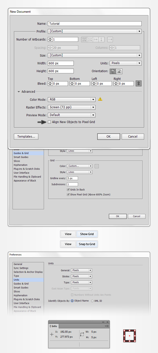 new document setup grid