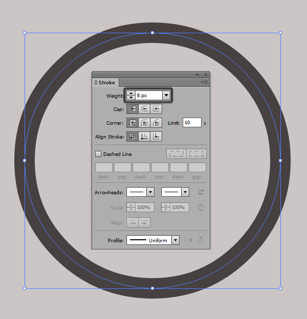 stroke settings for the circle