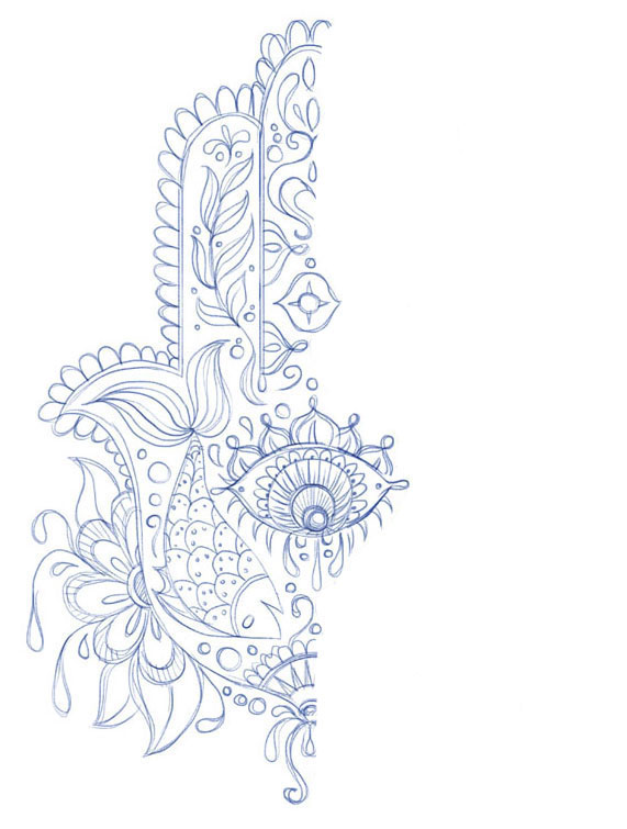 Hand of Mariam Fatima  Hand Khamsa Hamesh sketch illustration miss chatz artwork pen blue fish hand palm eye flower pattern heart design tshirt photoshop sketch half pattern