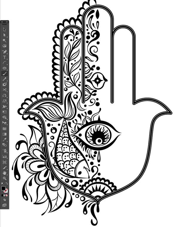 half design pattern reflect tool stroke weight difference group G illustrator Hand of Mariam Fatima  Hand Khamsa Hamesh sketch illustration miss chatz artwork pen blue fish hand palm eye flower pattern heart design tshirt photoshop sketch half pattern