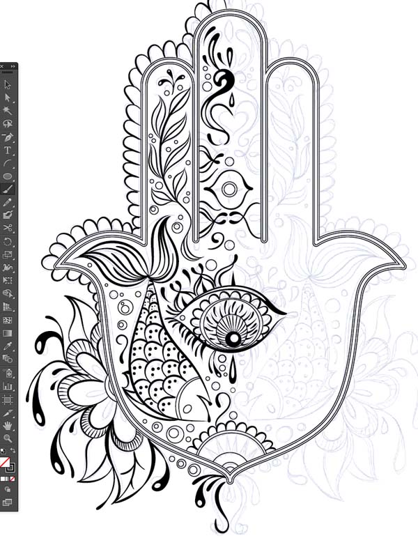 half pattern design sketch paintbrush tool brushes Hand of Mariam Fatima  Hand Khamsa Hamesh sketch illustration miss chatz artwork pen blue fish hand palm eye flower pattern heart design tshirt photoshop sketch half pattern