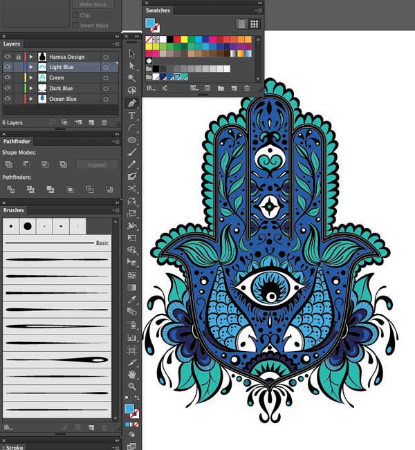 paintbrush pen tool fill color layers Hand of Mariam Fatima  Hand Khamsa Hamesh sketch illustration miss chatz artwork pen blue fish hand palm eye flower pattern heart design tshirt photoshop sketch half pattern