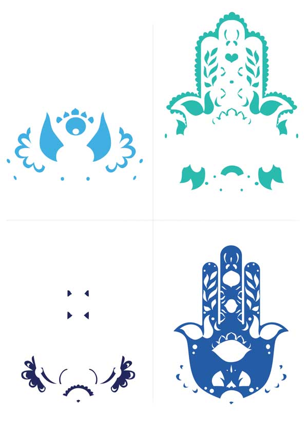 four color layering sepeartaion design 5 piece print screen Hand of Mariam Fatima  Hand Khamsa Hamesh sketch illustration miss chatz artwork pen blue fish hand palm eye flower pattern heart design tshirt photoshop sketch half pattern