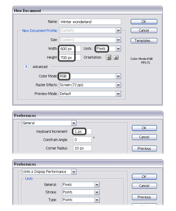 New document settings