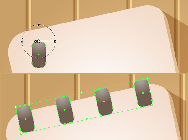 Use little rounded rectangles to create the spirals of the notebook