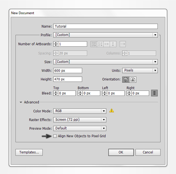 new document setup grid