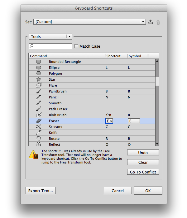 editing keyboard shortcut