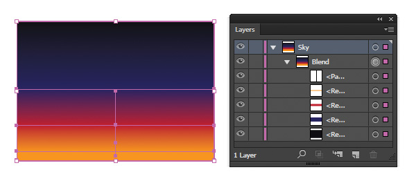 create a Blend with the four rectangles to create a gradient