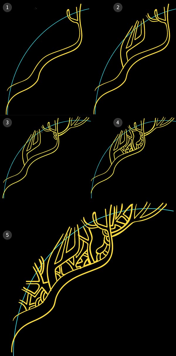 Draw tree-like designs to create a lacy frame